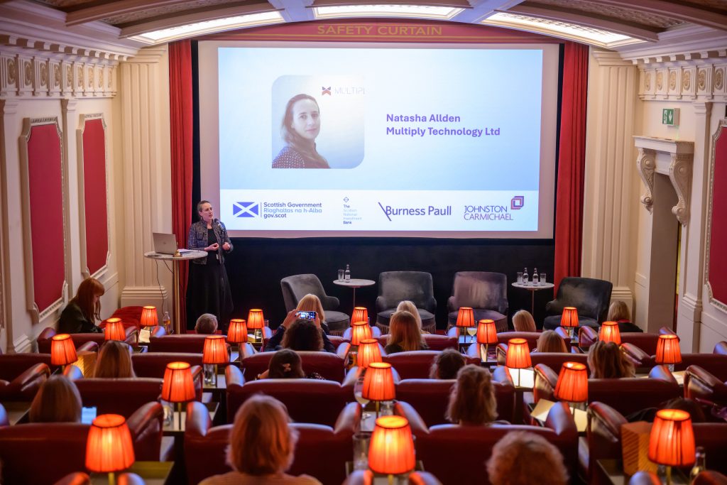 MULTIPLY CEO Natasha Allden pitching in Edinburgh
